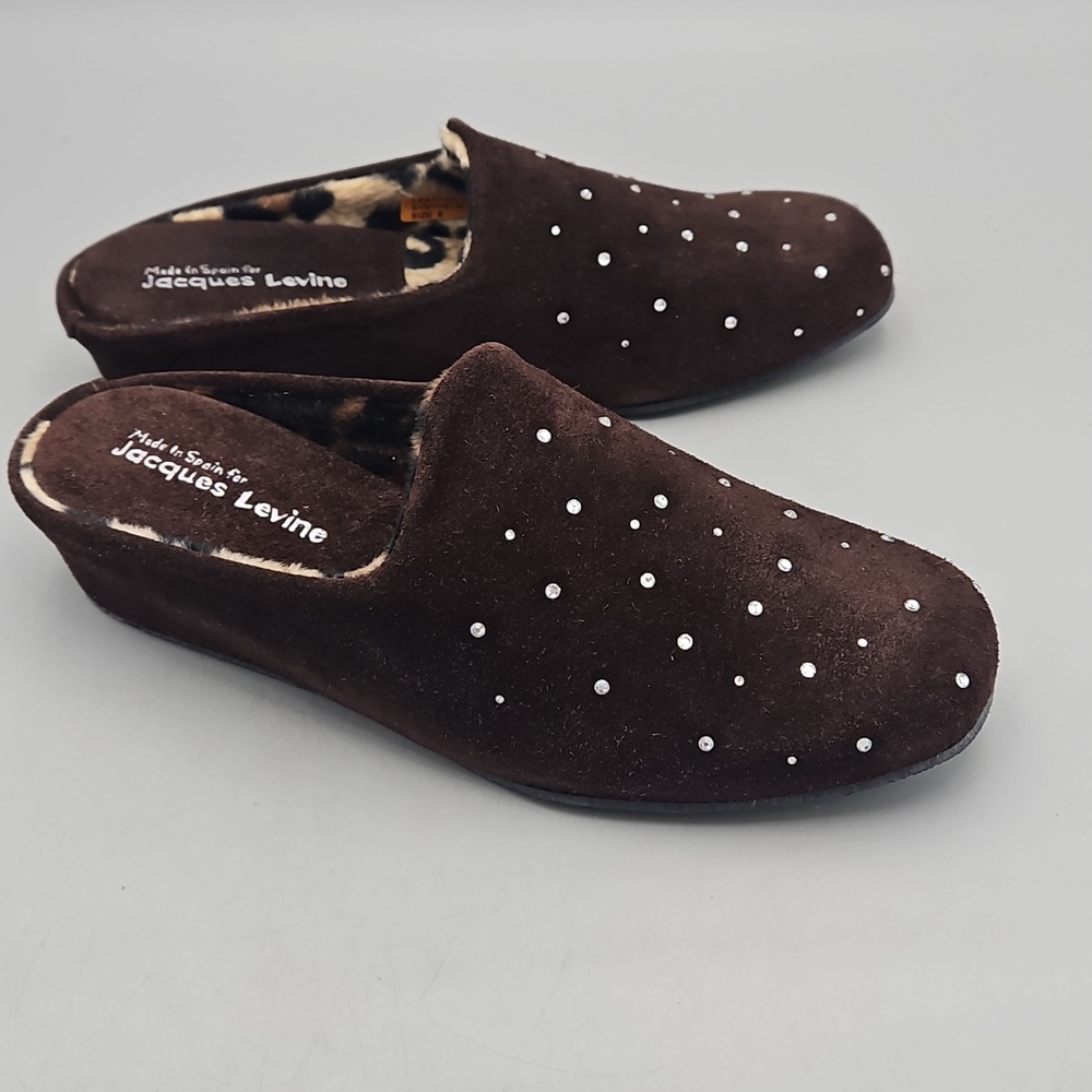 Jacques Levine Suede Leather Slippers - Studded Women 6